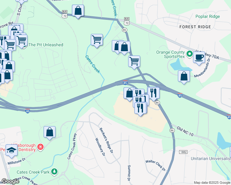 map of restaurants, bars, coffee shops, grocery stores, and more near 350 Hampton Pointe in Hillsborough