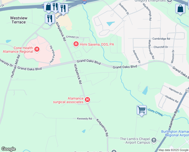 map of restaurants, bars, coffee shops, grocery stores, and more near 2954 Ethan Pointe Drive in Burlington
