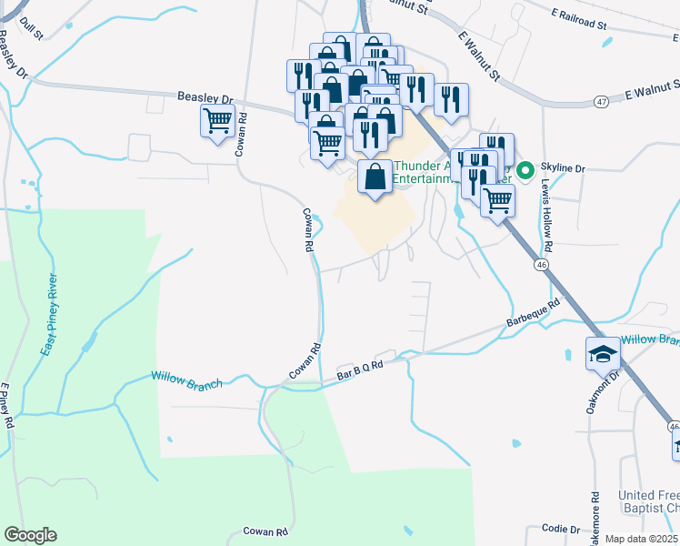 map of restaurants, bars, coffee shops, grocery stores, and more near Remington Drive in Dickson