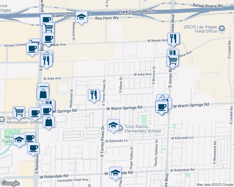 map of restaurants, bars, coffee shops, grocery stores, and more near 6382 Jackson Spring Road in Las Vegas