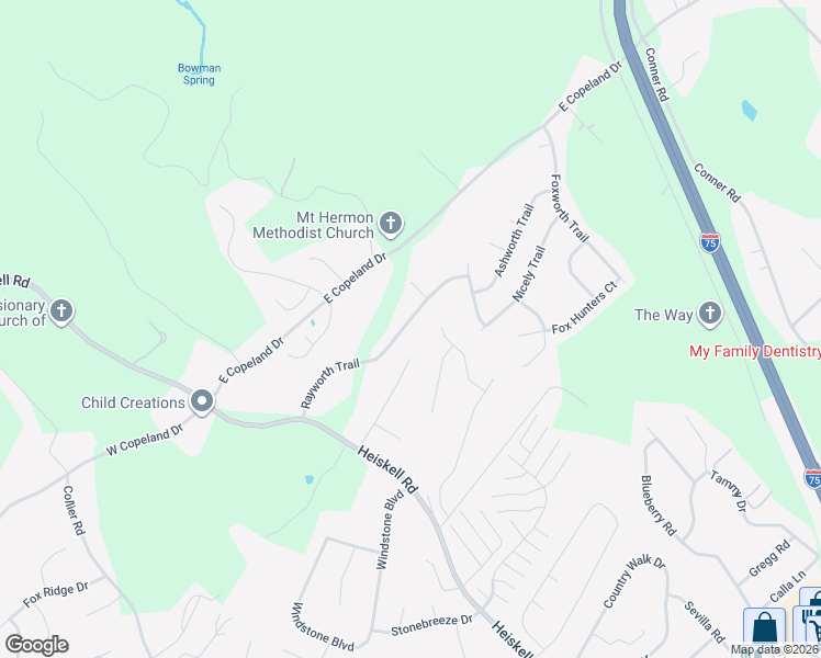 map of restaurants, bars, coffee shops, grocery stores, and more near 8524 Rayworth Trail in Powell