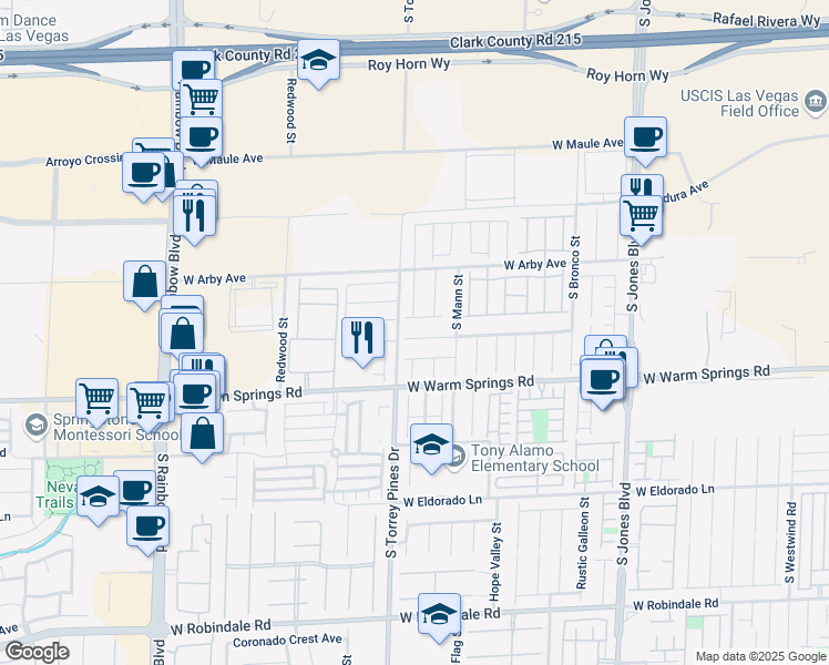 map of restaurants, bars, coffee shops, grocery stores, and more near 7172 West Steele Canyon Street in Las Vegas