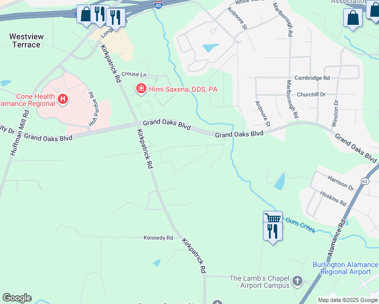 map of restaurants, bars, coffee shops, grocery stores, and more near 2978 Ethan Pointe Drive in Burlington