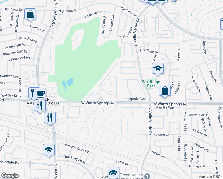 map of restaurants, bars, coffee shops, grocery stores, and more near 2050 West Warm Springs Road in Henderson