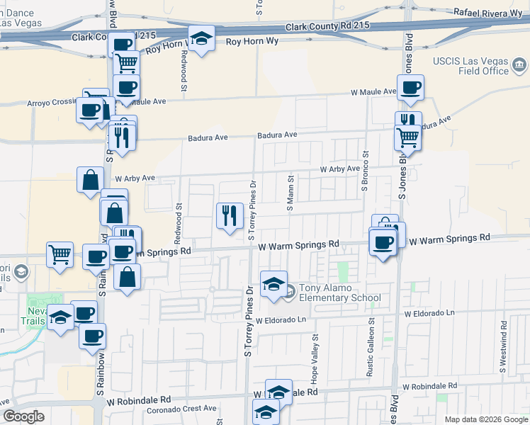 map of restaurants, bars, coffee shops, grocery stores, and more near 6418 Jackson Spring Road in Las Vegas
