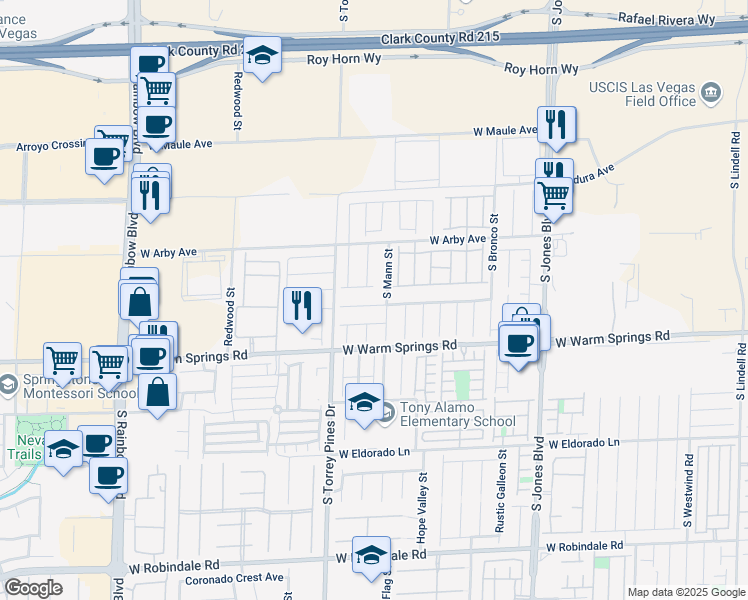 map of restaurants, bars, coffee shops, grocery stores, and more near 6386 Jackson Spring Road in Las Vegas
