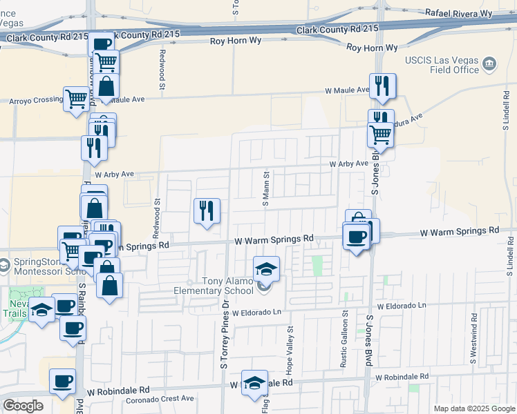 map of restaurants, bars, coffee shops, grocery stores, and more near 6382 Jackson Spring Road in Las Vegas