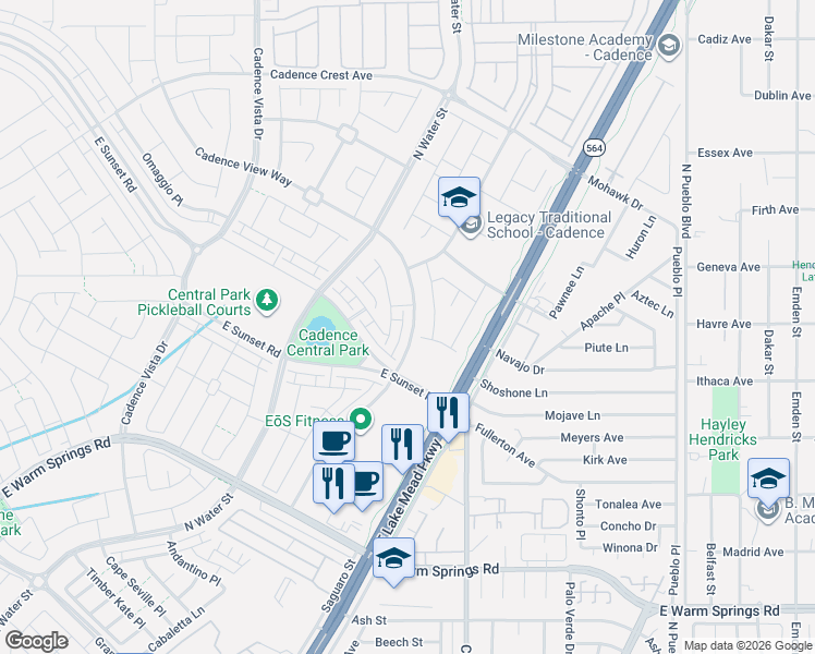 map of restaurants, bars, coffee shops, grocery stores, and more near 457 Cadence View Way in Henderson