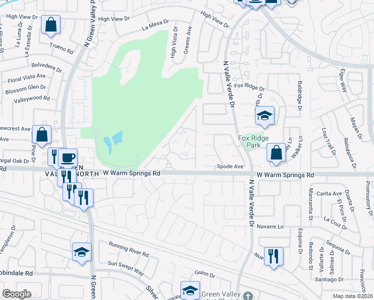map of restaurants, bars, coffee shops, grocery stores, and more near 2050 West Warm Springs Road in Henderson