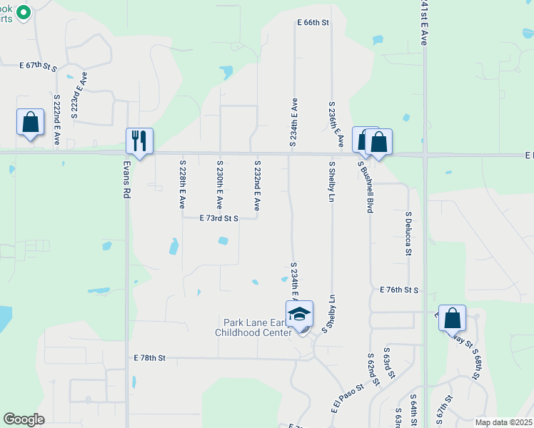 map of restaurants, bars, coffee shops, grocery stores, and more near 7219 South 232nd East Avenue in Broken Arrow