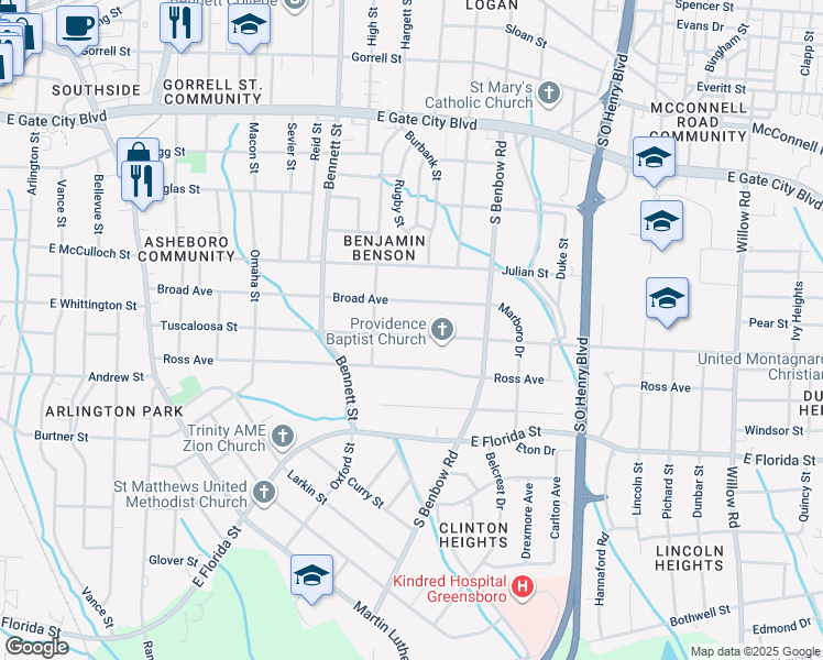 map of restaurants, bars, coffee shops, grocery stores, and more near 914 Broad Avenue in Greensboro