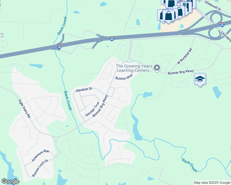 map of restaurants, bars, coffee shops, grocery stores, and more near 4014 Adair Lane in Burlington