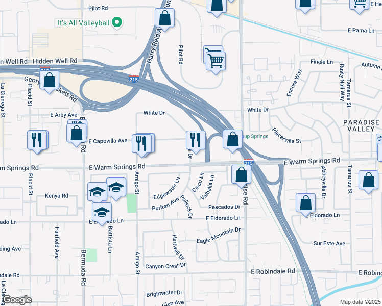 map of restaurants, bars, coffee shops, grocery stores, and more near 7250 Pollock Drive in Las Vegas