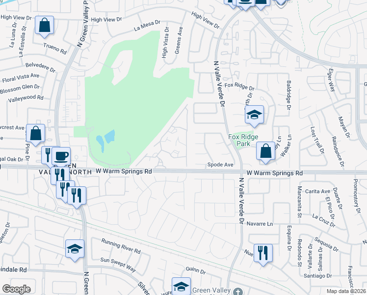 map of restaurants, bars, coffee shops, grocery stores, and more near 2050 West Warm Springs Road in Henderson