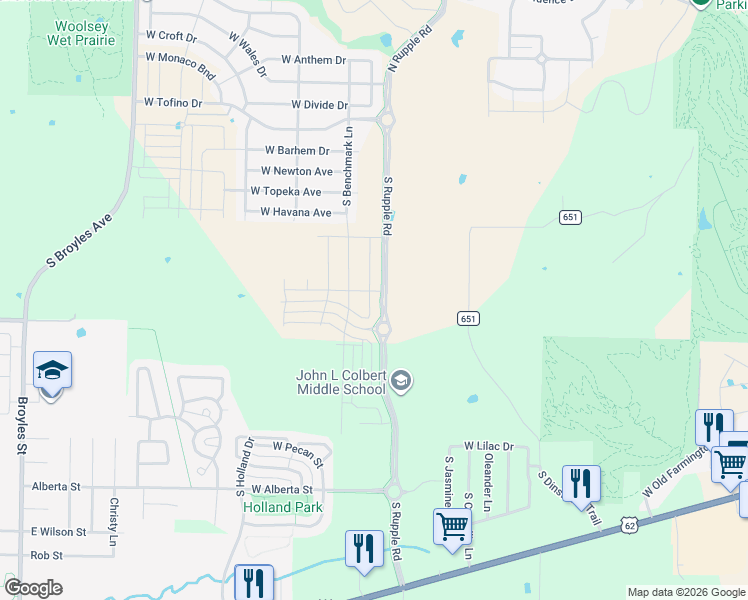 map of restaurants, bars, coffee shops, grocery stores, and more near 370 South Dinsmore Trail in Fayetteville