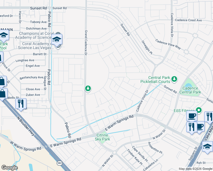 map of restaurants, bars, coffee shops, grocery stores, and more near 395 Mary Baer Way in Henderson