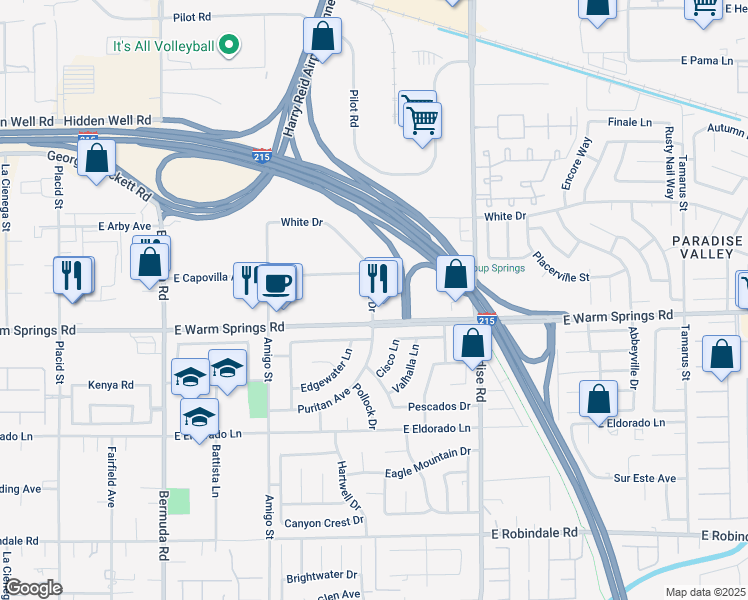 map of restaurants, bars, coffee shops, grocery stores, and more near 7185 Pollock Drive in Las Vegas
