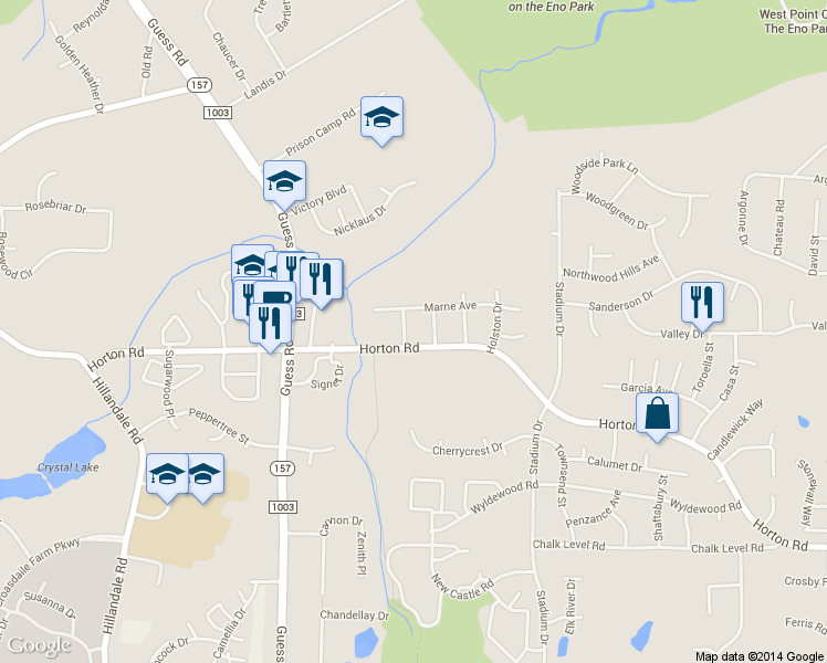 map of restaurants, bars, coffee shops, grocery stores, and more near 4215 Oran Avenue in Durham