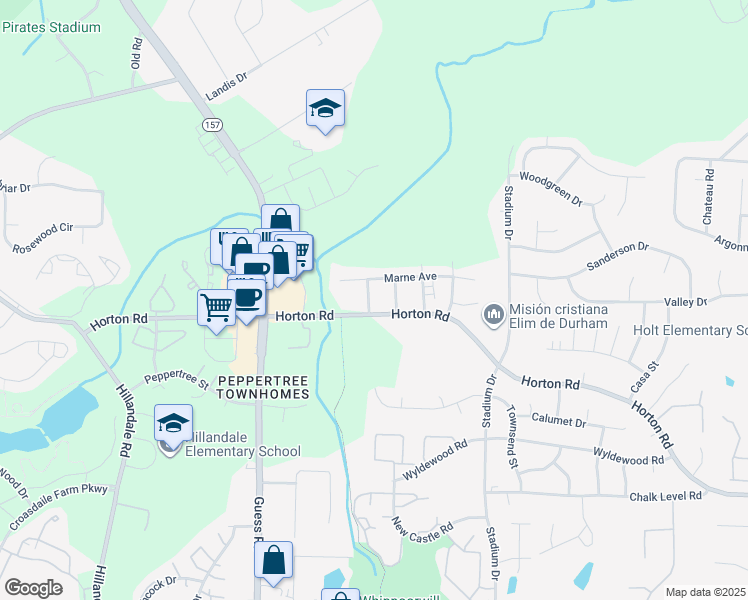 map of restaurants, bars, coffee shops, grocery stores, and more near 4215 Oran Avenue in Durham