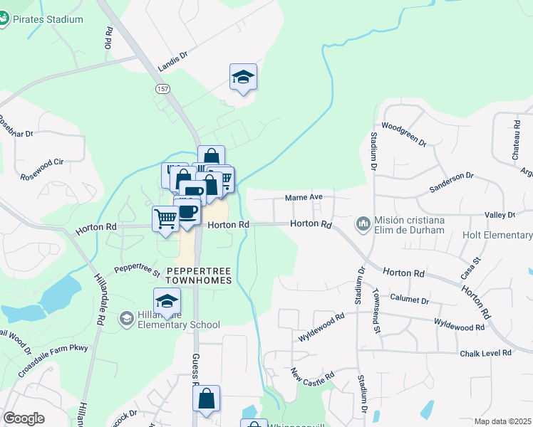 map of restaurants, bars, coffee shops, grocery stores, and more near 1335 Marne Avenue in Durham