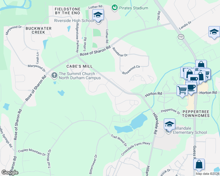 map of restaurants, bars, coffee shops, grocery stores, and more near 2112 Meadowcreek Drive in Durham