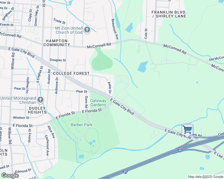map of restaurants, bars, coffee shops, grocery stores, and more near 2727 Aster Drive in Greensboro