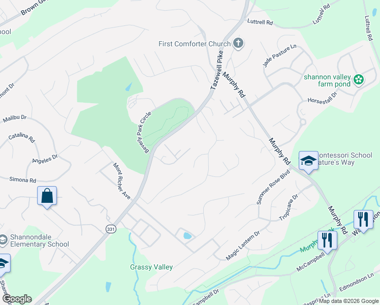 map of restaurants, bars, coffee shops, grocery stores, and more near 5221 Tazewell Pointe Way in Knoxville