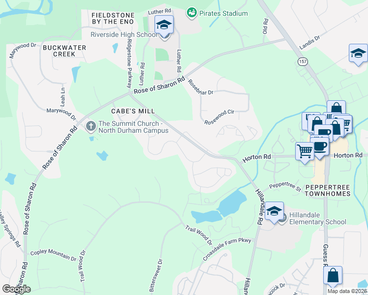 map of restaurants, bars, coffee shops, grocery stores, and more near 2112 Meadowcreek Drive in Durham