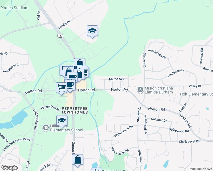 map of restaurants, bars, coffee shops, grocery stores, and more near 4215 Oran Avenue in Durham