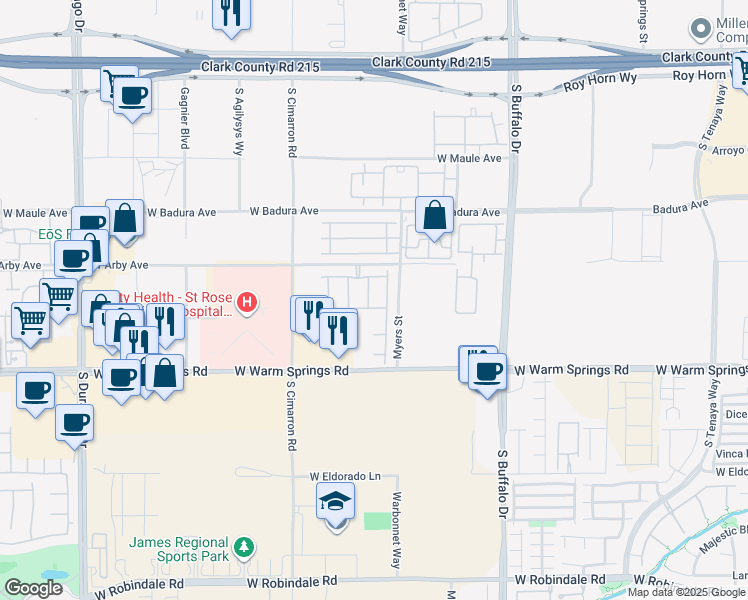 map of restaurants, bars, coffee shops, grocery stores, and more near 7158 Manolo Street in Las Vegas