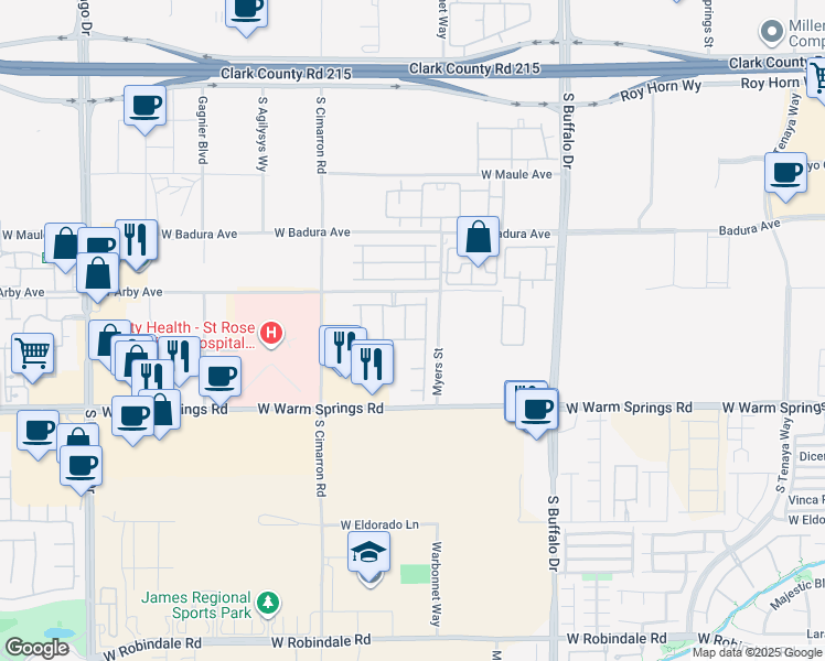 map of restaurants, bars, coffee shops, grocery stores, and more near 7158 Manolo Street in Las Vegas