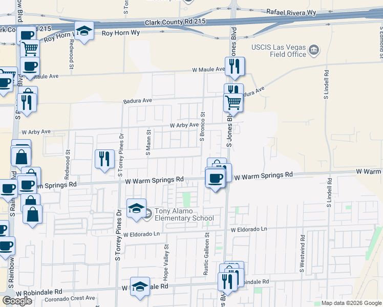 map of restaurants, bars, coffee shops, grocery stores, and more near 6266 Jackson Spring Road in Las Vegas