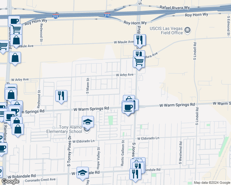 map of restaurants, bars, coffee shops, grocery stores, and more near 6246 Jackson Spring Road in Las Vegas