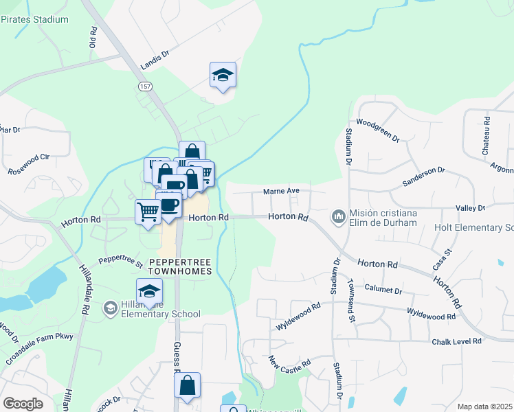 map of restaurants, bars, coffee shops, grocery stores, and more near 4206 Delbert Avenue in Durham