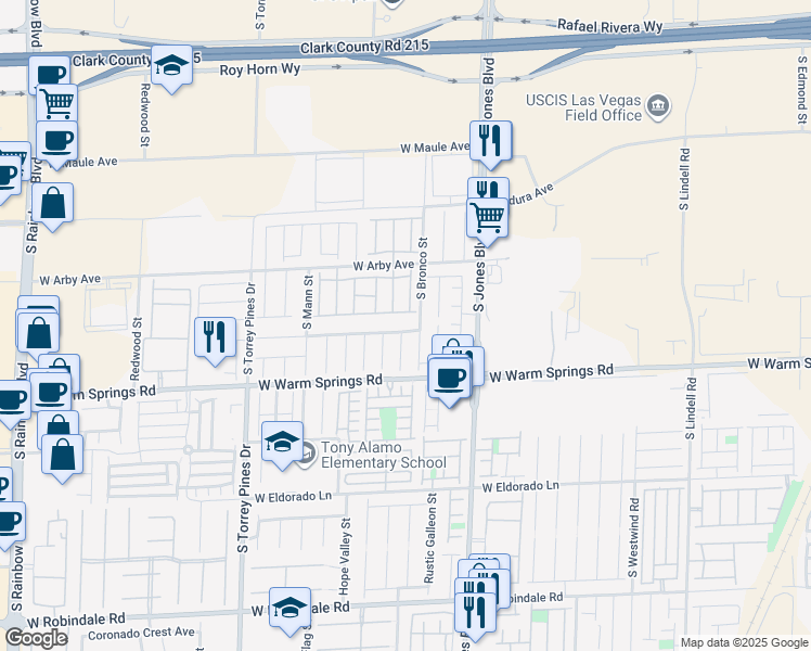 map of restaurants, bars, coffee shops, grocery stores, and more near 6246 Jackson Spring Road in Las Vegas