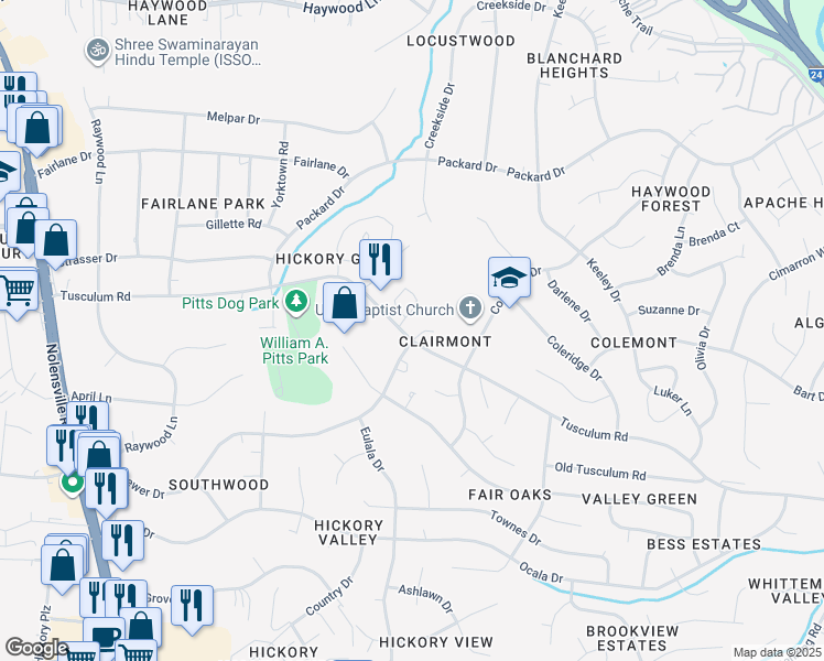 map of restaurants, bars, coffee shops, grocery stores, and more near 401 Claircrest Drive in Nashville