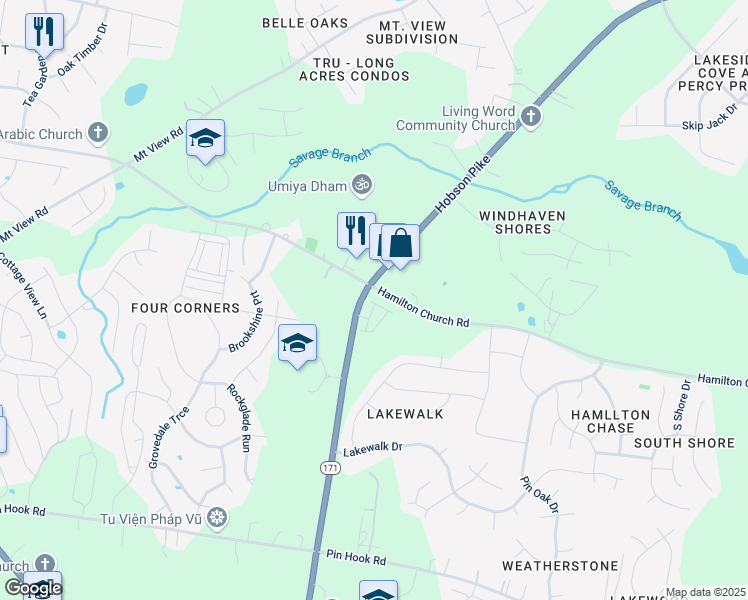 map of restaurants, bars, coffee shops, grocery stores, and more near 5568 Hamilton Circle in Nashville