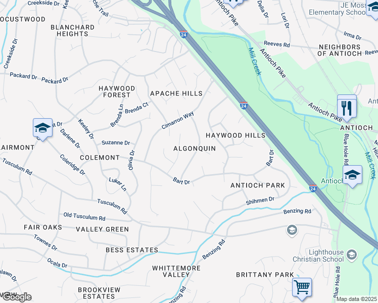 map of restaurants, bars, coffee shops, grocery stores, and more near 4958 Karen Ray Drive in Nashville