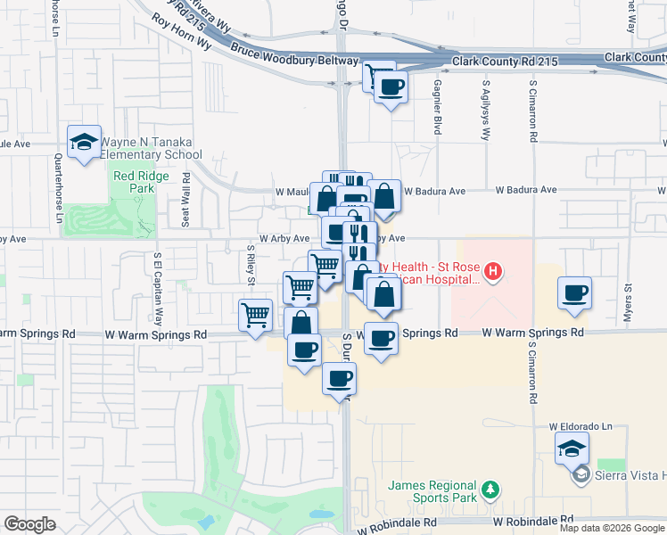 map of restaurants, bars, coffee shops, grocery stores, and more near 7103 South Durango Drive in Las Vegas