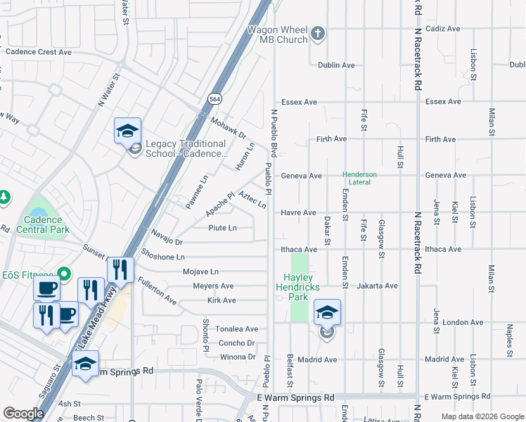 map of restaurants, bars, coffee shops, grocery stores, and more near 269 Aztec Lane in Henderson