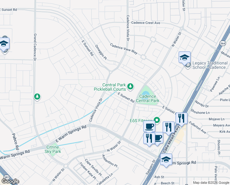 map of restaurants, bars, coffee shops, grocery stores, and more near 865 Sunset Road South in Henderson