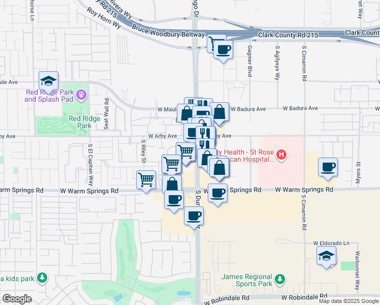 map of restaurants, bars, coffee shops, grocery stores, and more near 7103 South Durango Drive in Las Vegas