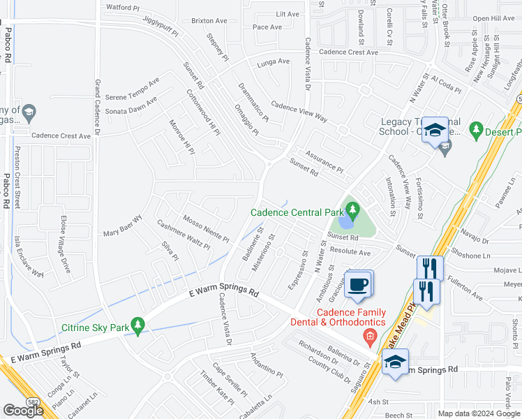 map of restaurants, bars, coffee shops, grocery stores, and more near 52 Alla Breve Avenue in Henderson