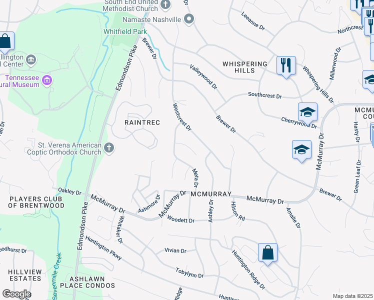 map of restaurants, bars, coffee shops, grocery stores, and more near 489 Ellenwood Drive in Nashville