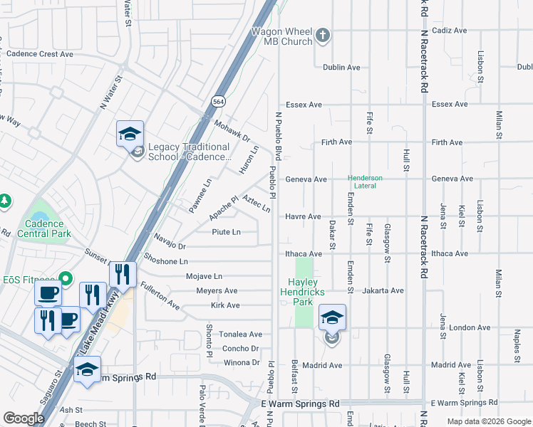 map of restaurants, bars, coffee shops, grocery stores, and more near 269 Aztec Lane in Henderson