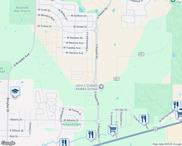map of restaurants, bars, coffee shops, grocery stores, and more near 370 South Dinsmore Trail in Fayetteville