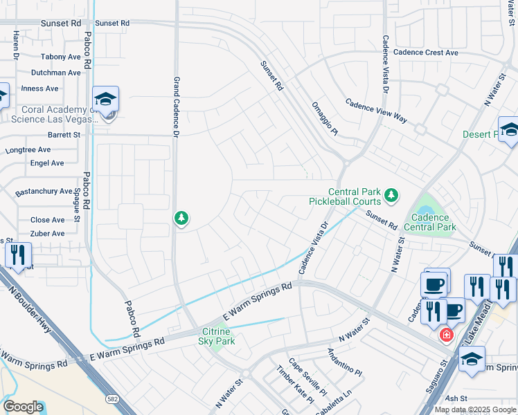 map of restaurants, bars, coffee shops, grocery stores, and more near 412 Desert Cadence Street in Henderson