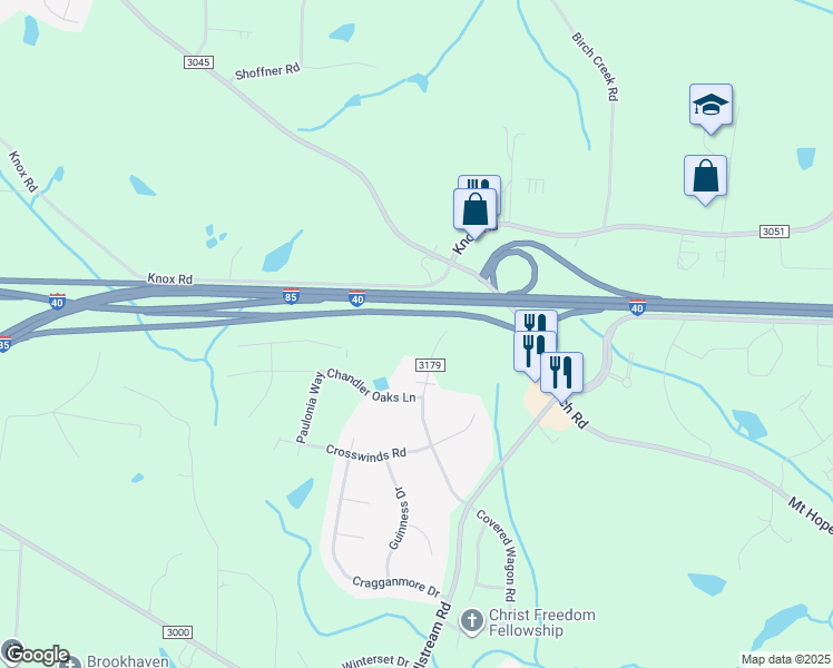 map of restaurants, bars, coffee shops, grocery stores, and more near 1300 Covered Wagon Road in McLeansville