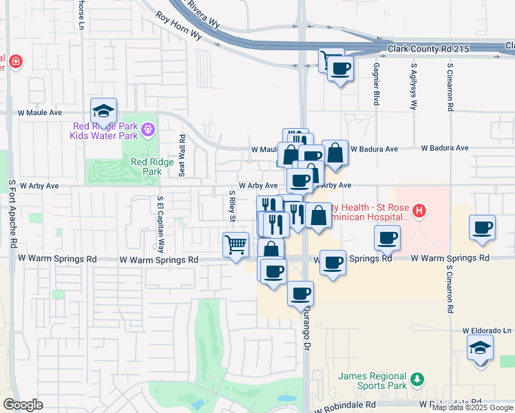 map of restaurants, bars, coffee shops, grocery stores, and more near 7119 South Durango Drive in Las Vegas