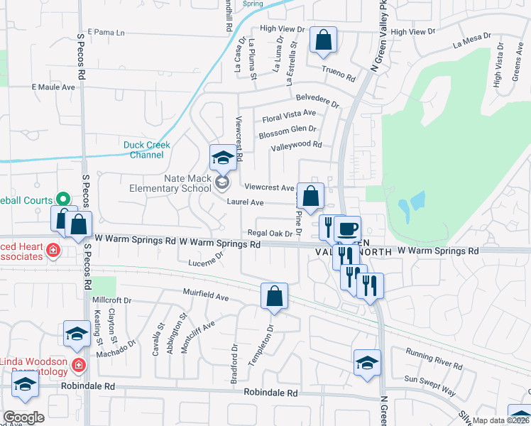 map of restaurants, bars, coffee shops, grocery stores, and more near 3146 White Rose Way in Henderson